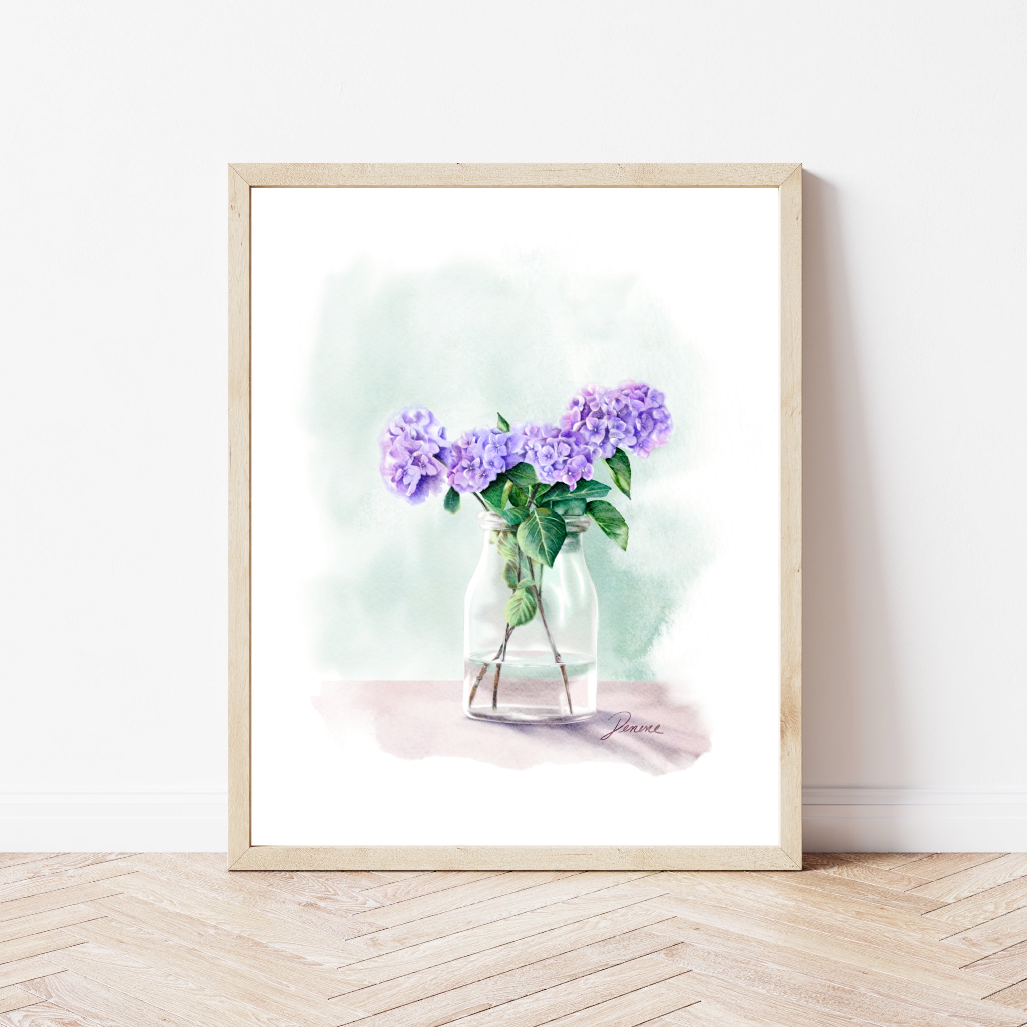 Hydrangeas in glass jar