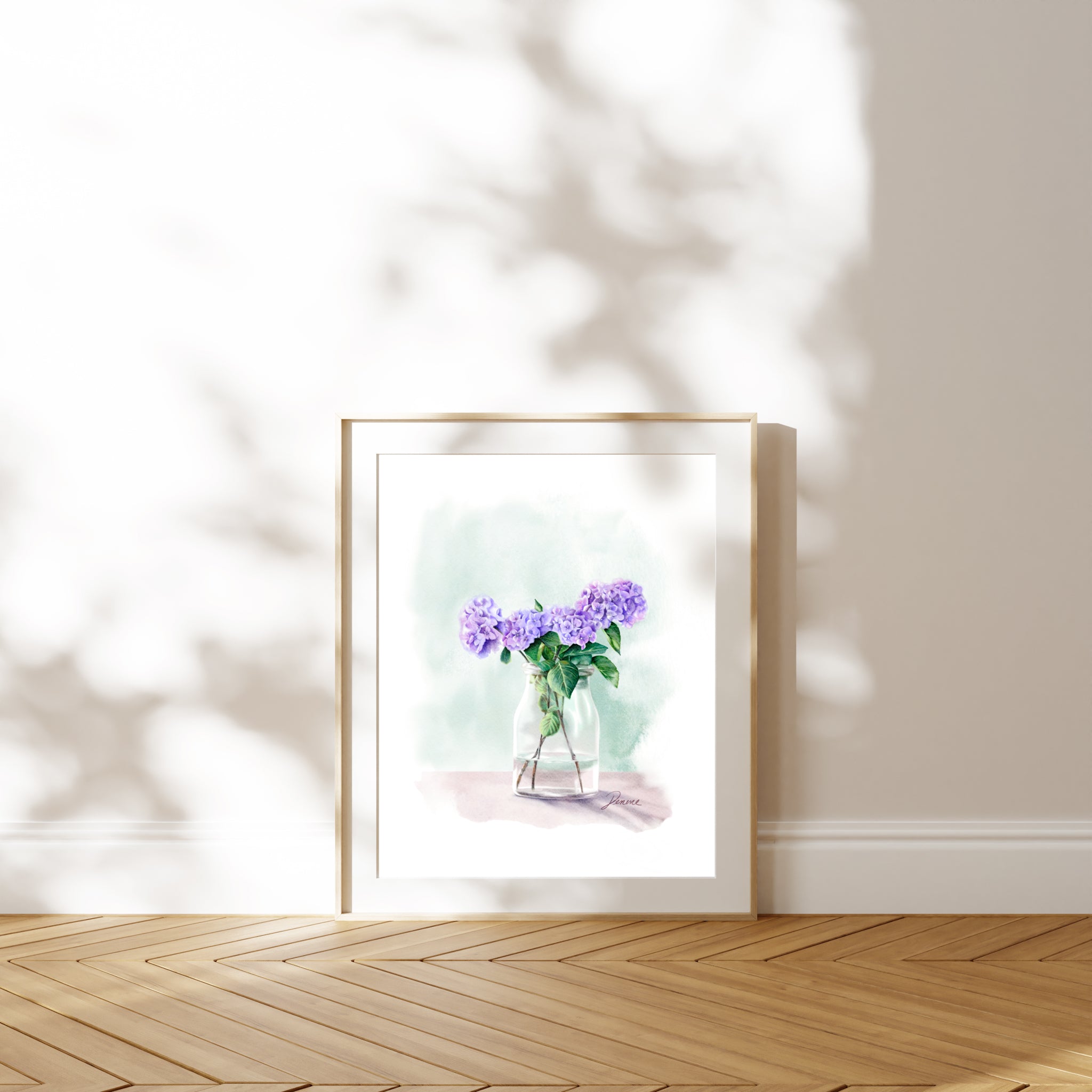 Hydrangeas in glass jar