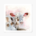 art print of watercolor painting of a cow with a soft, pastel background