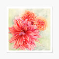 Art print of pink and orange flowers on a light green background