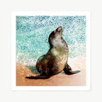 Sea lion on a beach with a mosaic watercolor effect.