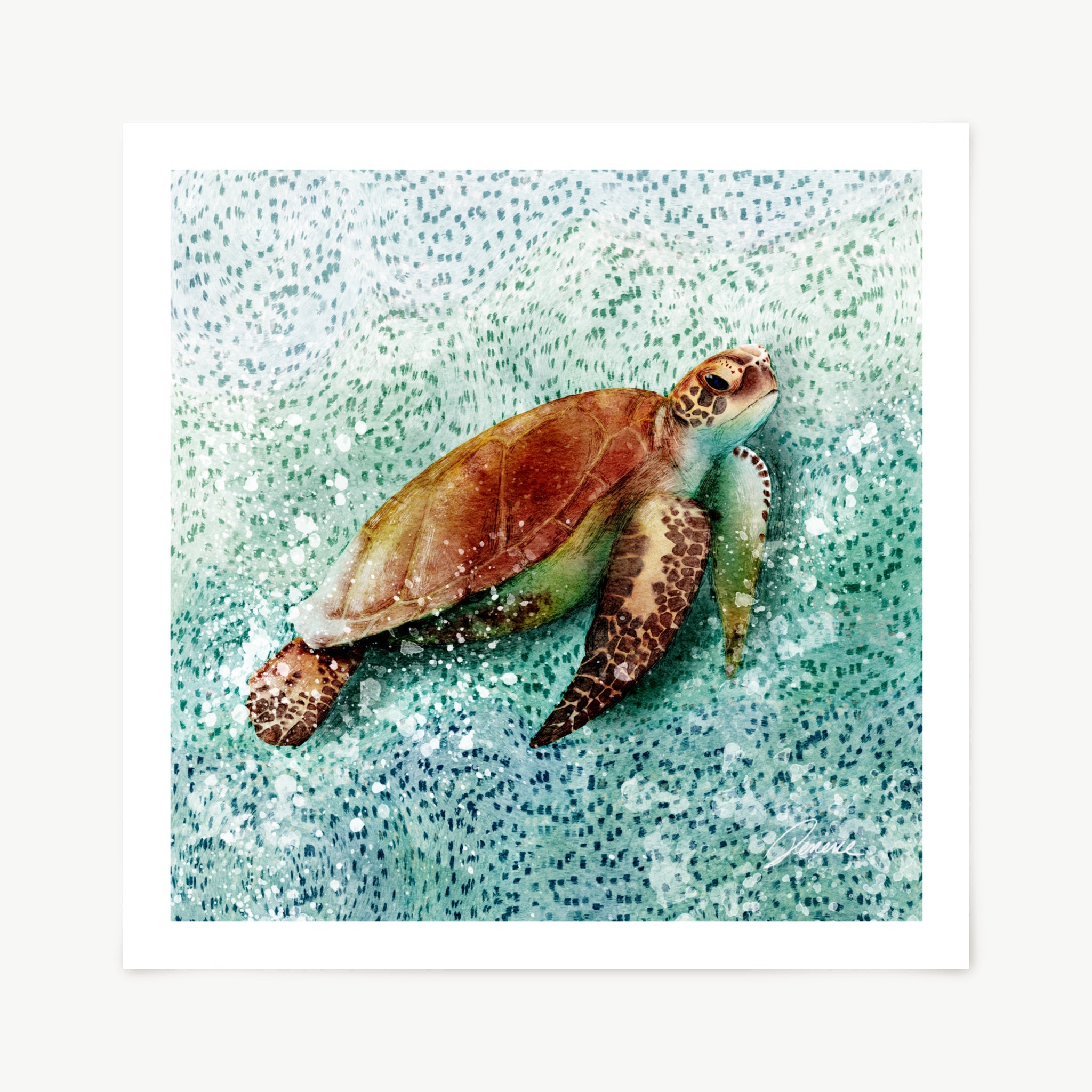 Sea turtle  with a mosaic watercolor effect.