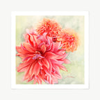 Art print of two pink flowers on a light green background