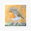 Art print of a European robin on a yellow background