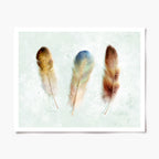Art print of three Feathers on a watercolor textured background